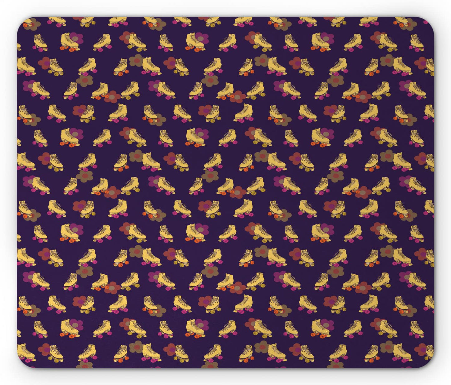 Ambesonne Retro Mouse Pad, Vintage Girly Roller Skates Hippie Flower Petals Fun Times Teen Youth