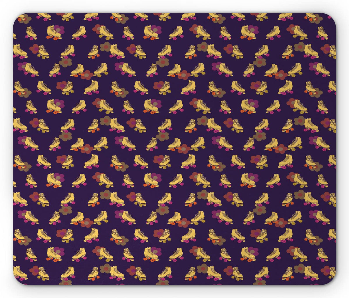 Ambesonne Retro Mouse Pad, Vintage Girly Roller Skates Hippie Flower Petals Fun Times Teen Youth