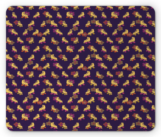 Ambesonne Retro Mouse Pad, Vintage Girly Roller Skates Hippie Flower Petals Fun Times Teen Youth