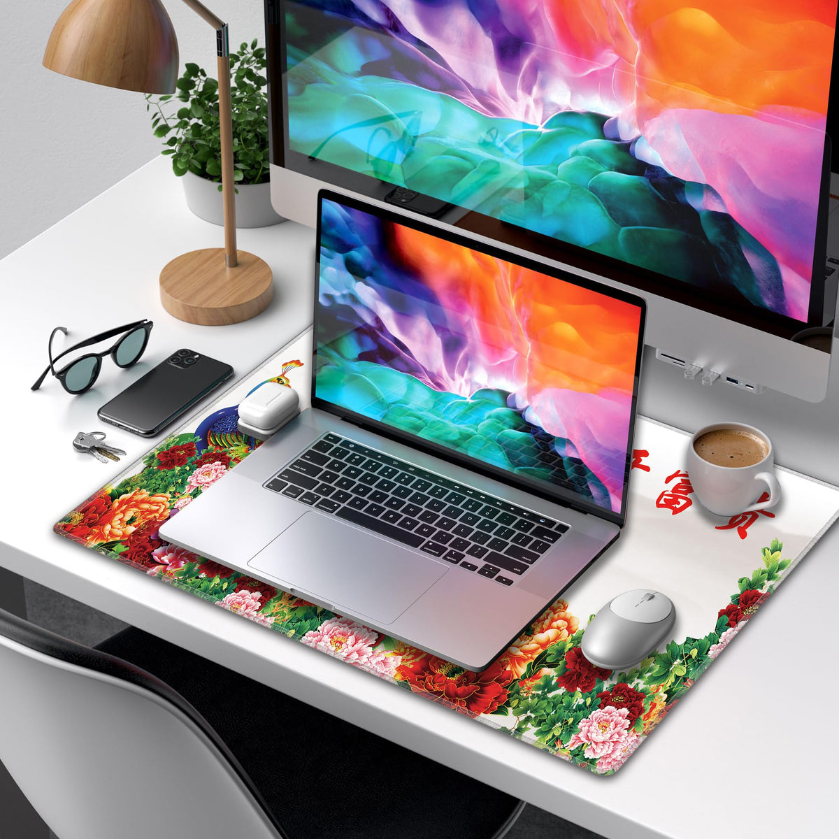 LL-COEUR XXL Landscape Gaming Mouse Pad Computer Keyboard Mat Office Desk Pad (Peacock, 23.6" x