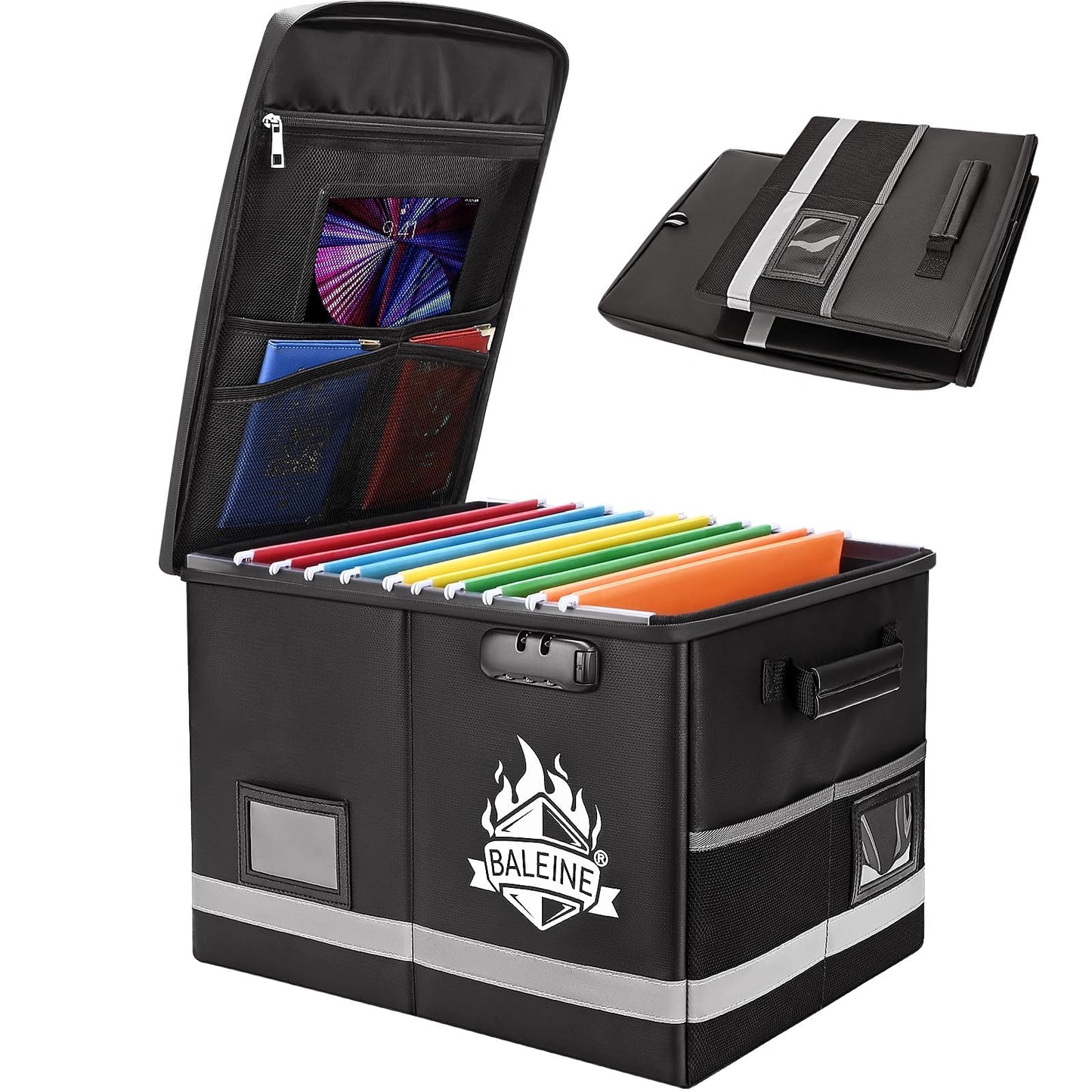 BALEINE Fireproof Document Box with Lock, Portable Fireproof Document Bag Waterproof Fire Proof
