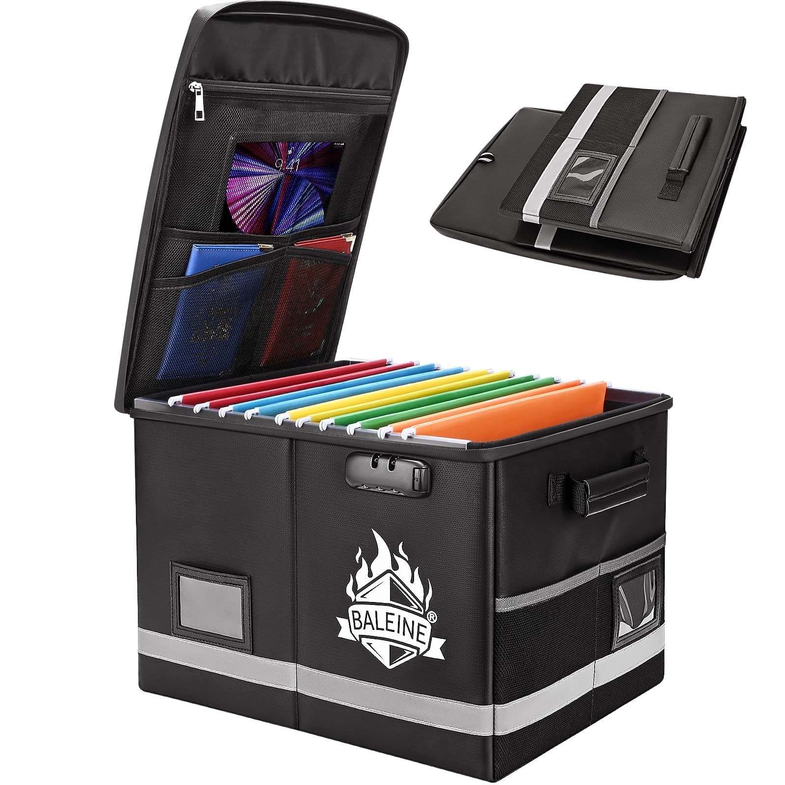 BALEINE Fireproof Document Box with Lock, Portable Fireproof Document Bag Waterproof Fire Proof