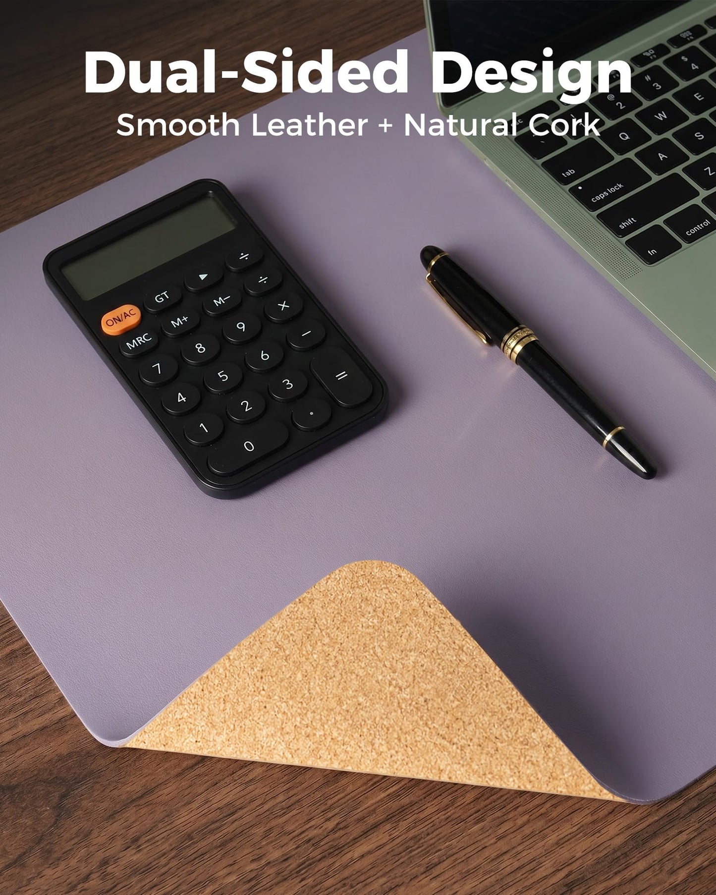 Aothia Dual-Sided Desk Mat, FSC Cork & PU Leather Desk Pad, Large Mouse Pad & Writing Surface for