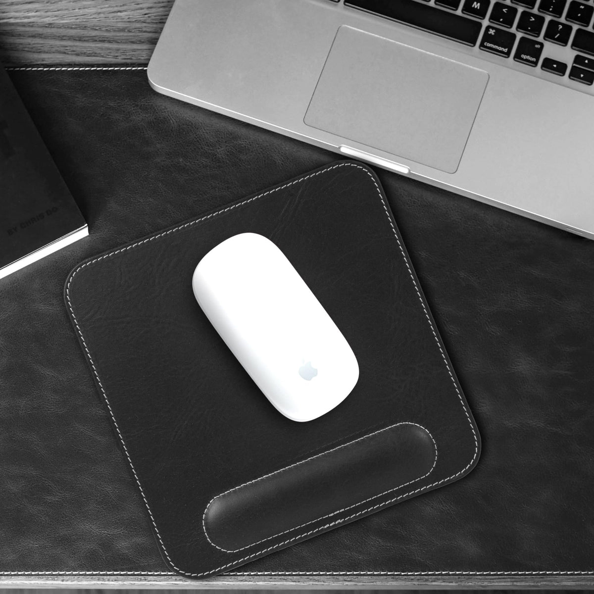 Londo Top Grain Leather Mouse Pad with Wrist Rest – Ergonomic Support, Non-Slip Base, Smooth Surface