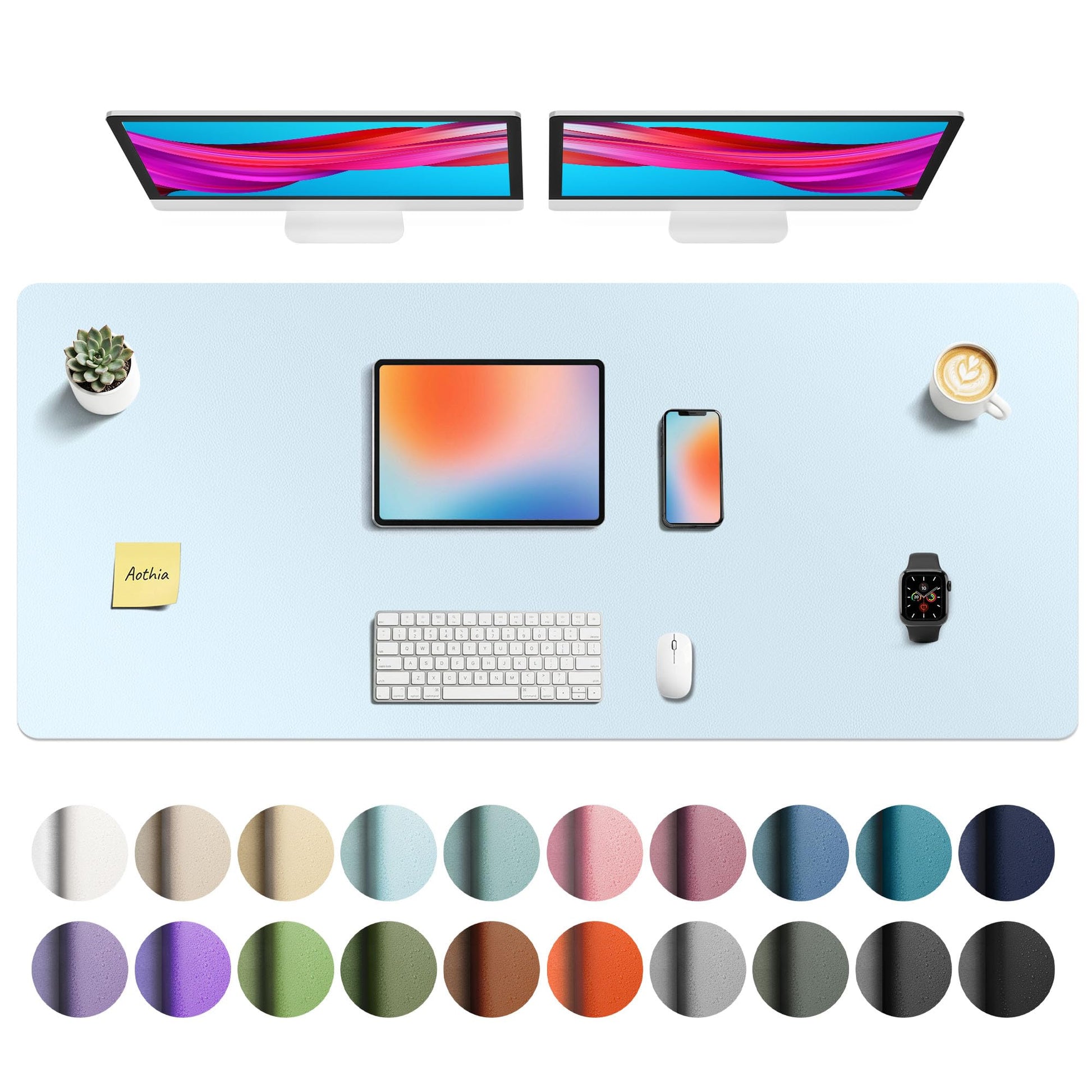 Aothia Faux Leather Desk Mat - Non-Slip PU Leather Desk Blotter, Waterproof Writing Surface, Large