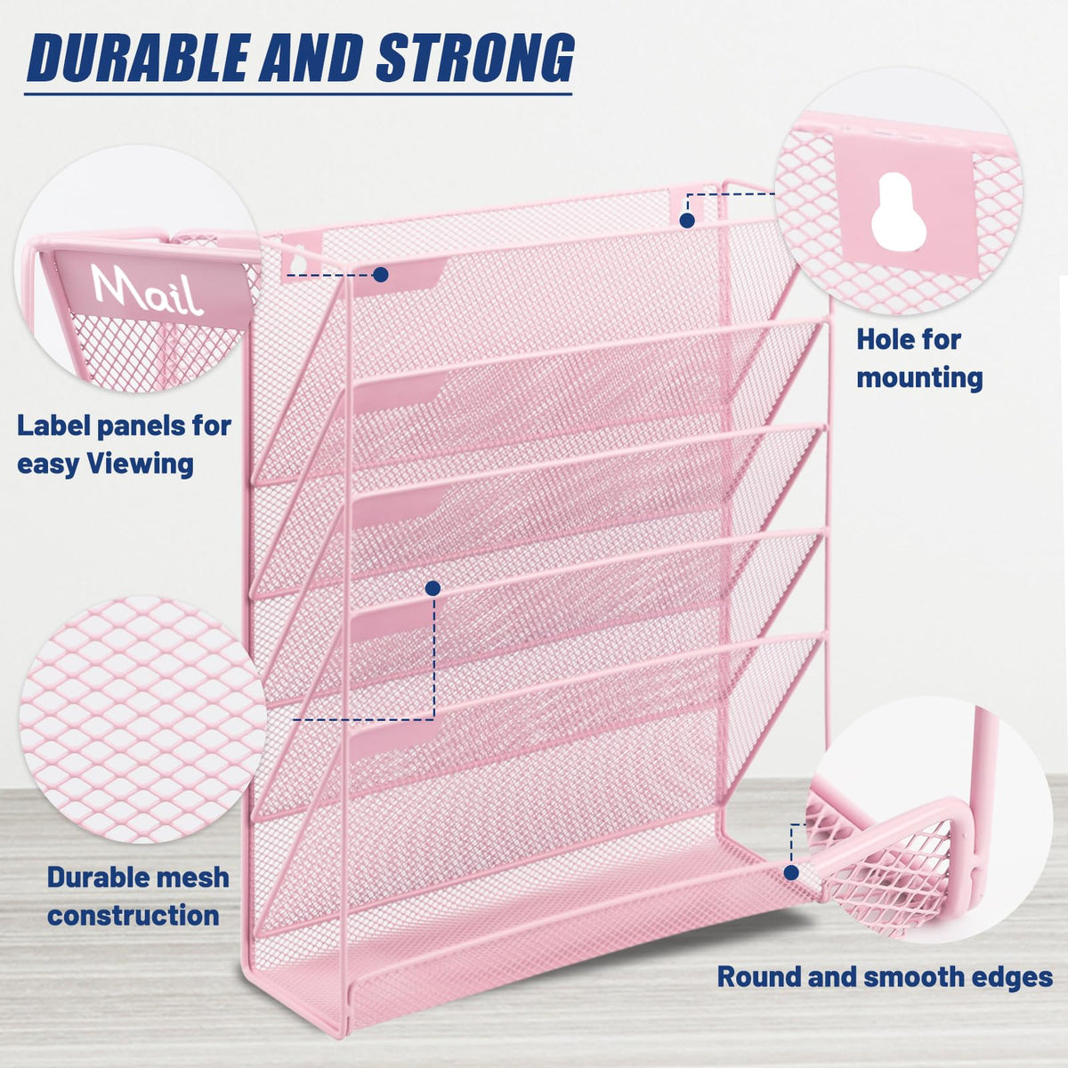 EASEPRES Desk File Organizer Mesh 6-Tier, Hanging Wall Mount Document Organization Stand, Desktop