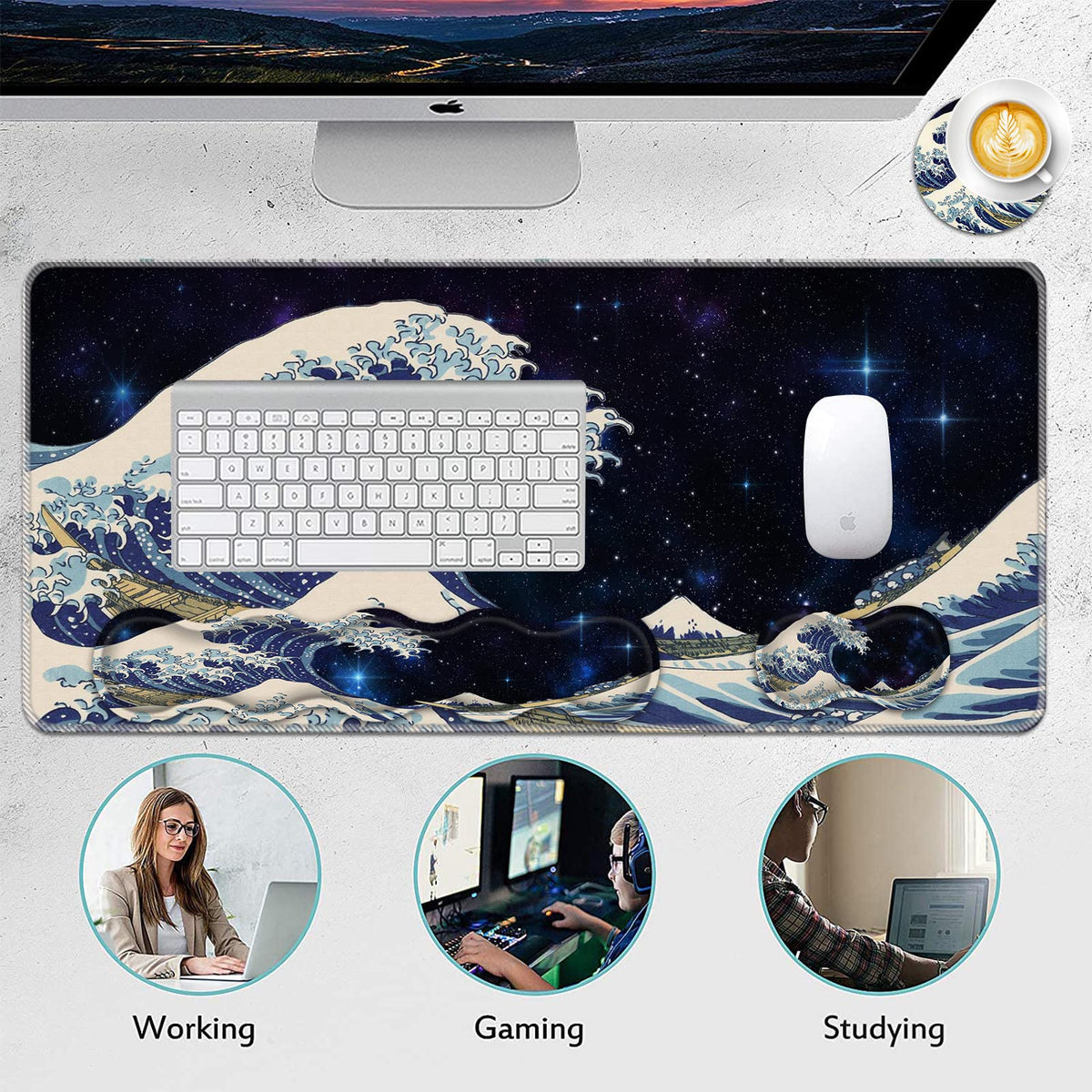 FGDRFGRW Mouse Pad Set,(31.5×11.8 in) Desk Pad + Keyboard Wrist Rest Support + Mouse Wrist Rest +