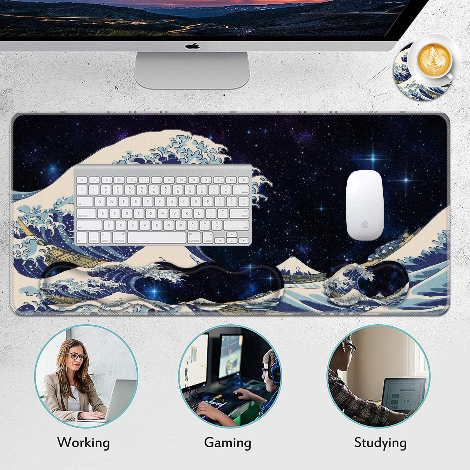 FGDRFGRW Mouse Pad Set,(31.5×11.8 in) Desk Pad + Keyboard Wrist Rest Support + Mouse Wrist Rest +