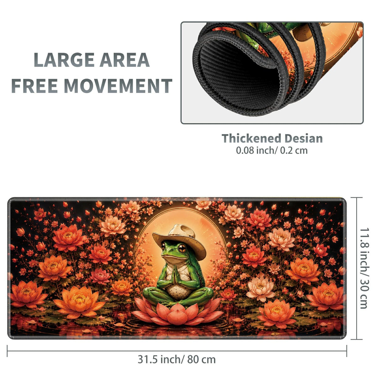 Lotus Cowboy Frog Large Mouse Pad, 31.5 x 11.8 in Extended Desk Mat