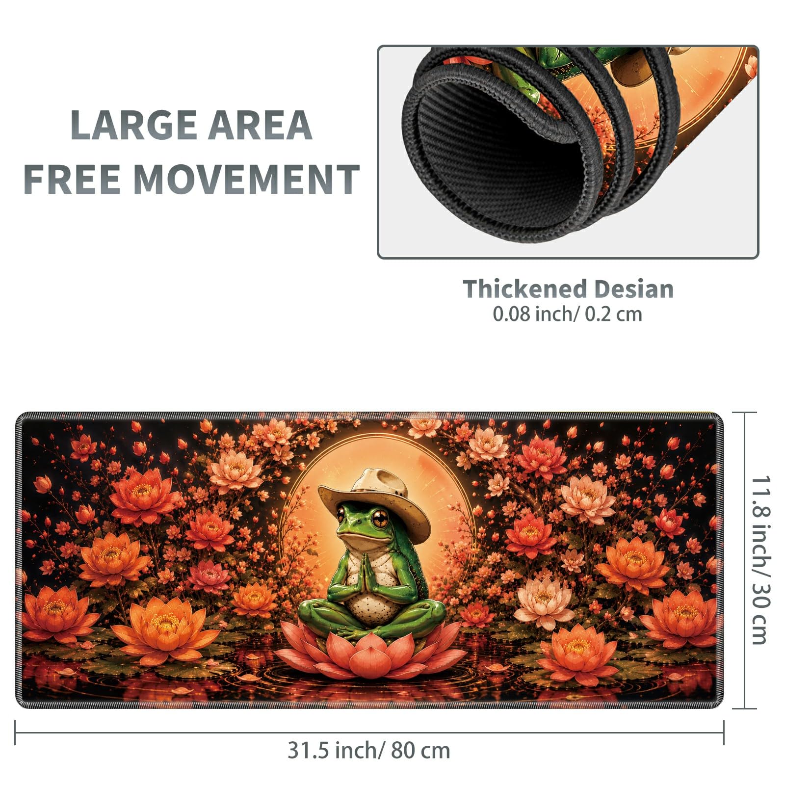 Lotus Cowboy Frog Large Mouse Pad, 31.5 x 11.8 in Extended Desk Mat