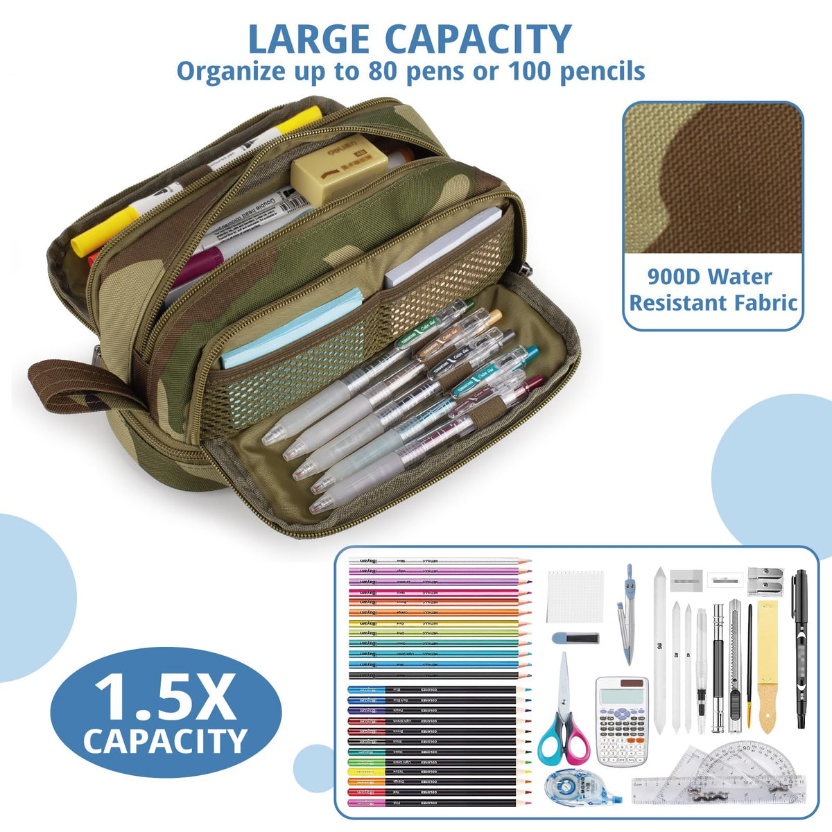 Tactical 4 Compartments Pencil Case for Boy, Large Pen Pouch Bag for School
