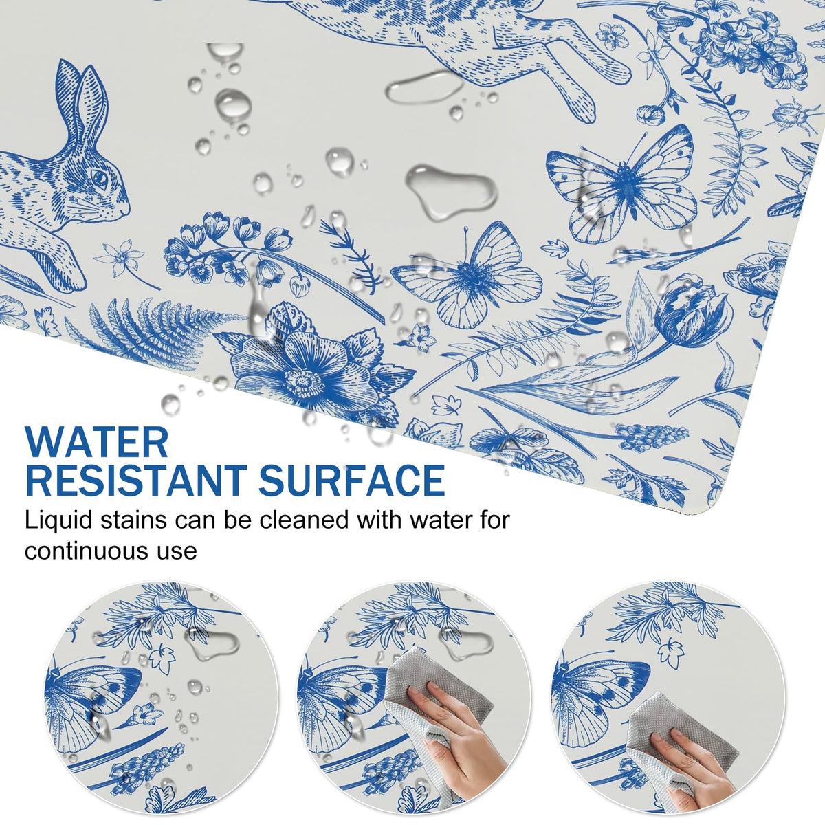 L-SPOUTTO Blue Floral Desk Mat for Keyboard and Mouse,XXL Gaming Mouse Pad
