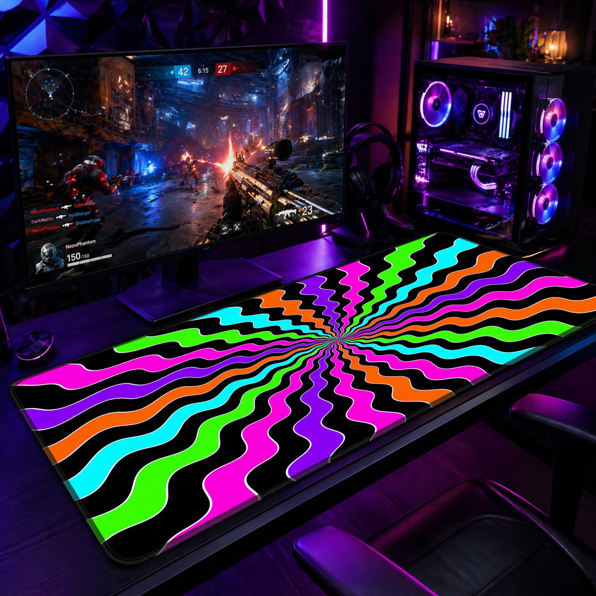 Simpkeely Blacklight Wavy Large Gaming Mouse Pad for Desk, Keyboard Mat