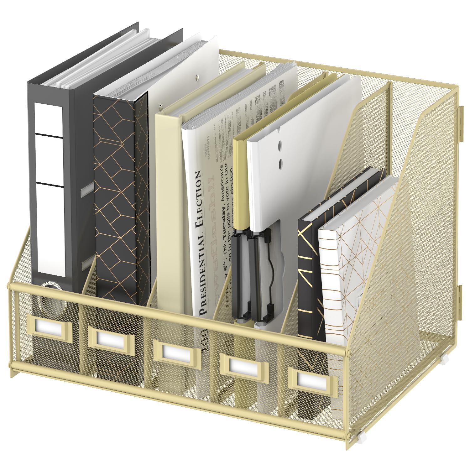 SUPEASY Desk Organizers Metal Desk Magazine File Holder with 5 Vertical Compartments Rack File