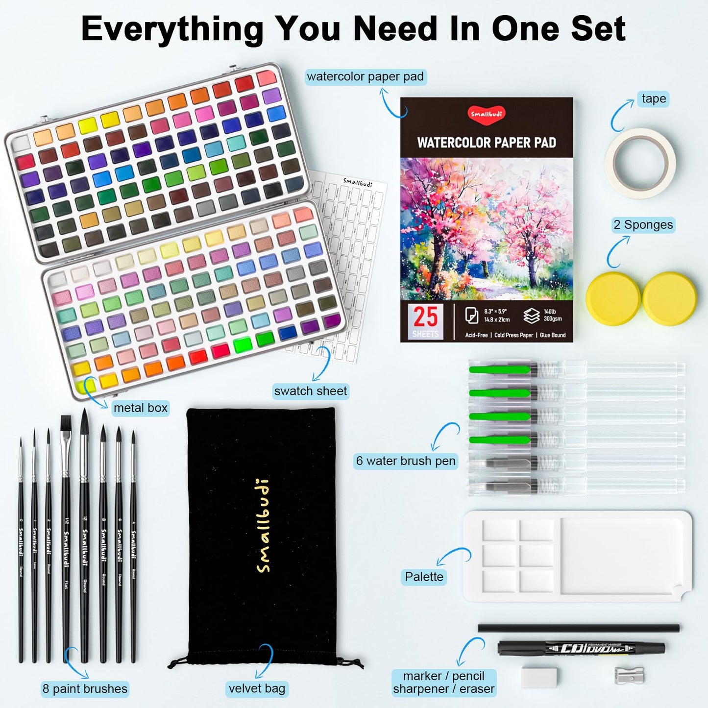Smallbudi All in One Watercolor Paint Set 168 Colors with Portable Box
