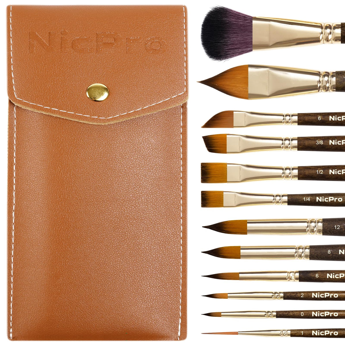 Nicpro 12PCS Professional Watercolor Brushes Set, Travel Paint Brushes