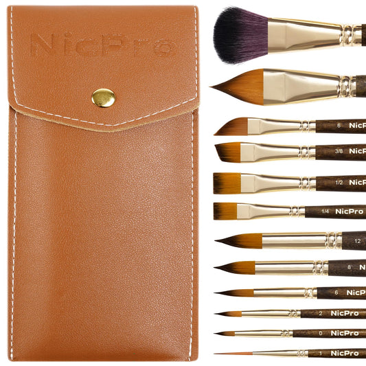 Nicpro 12PCS Professional Watercolor Brushes Set, Travel Paint Brushes