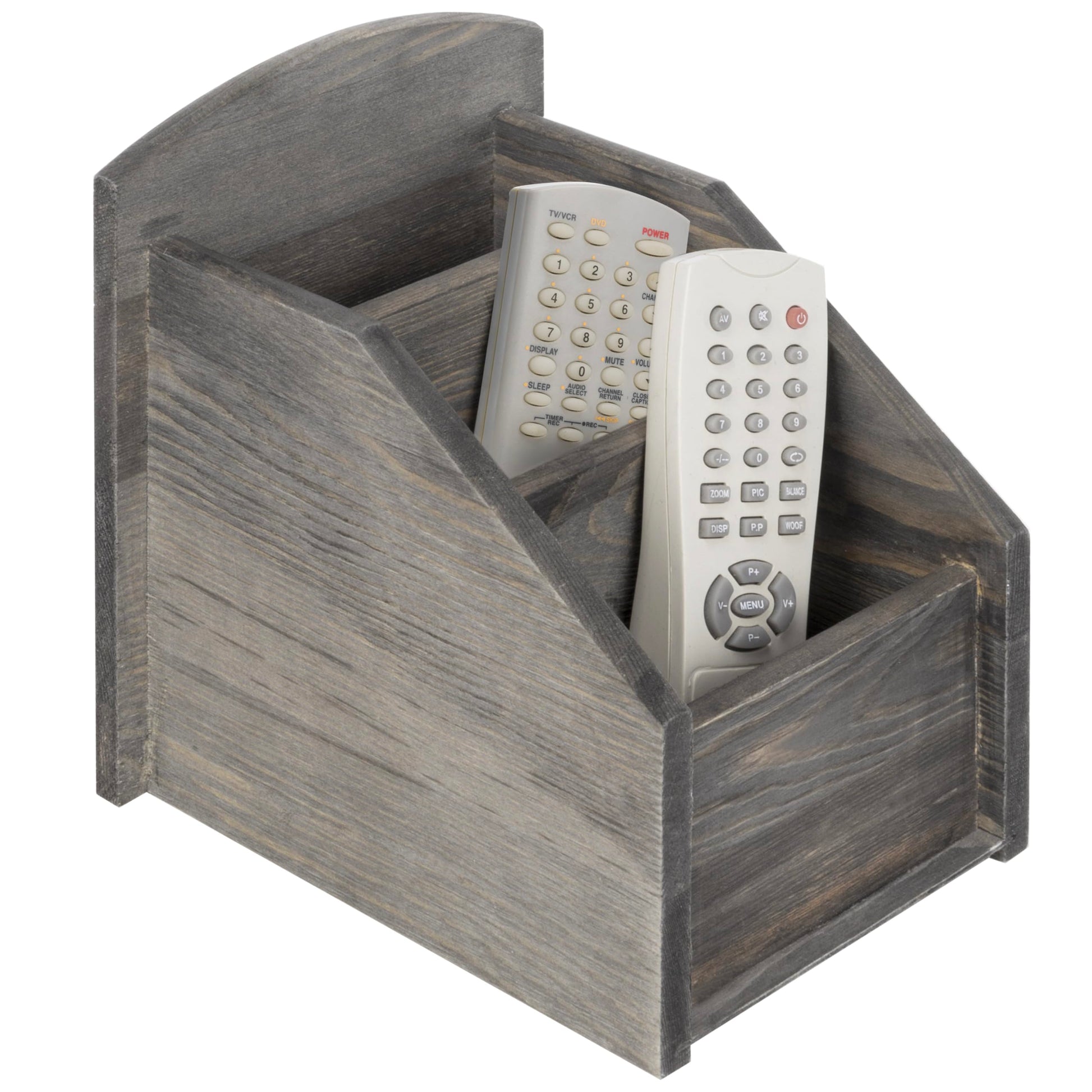 MyGift Rustic Gray Wood Remote Control Holder, 3 Compartment Caddy