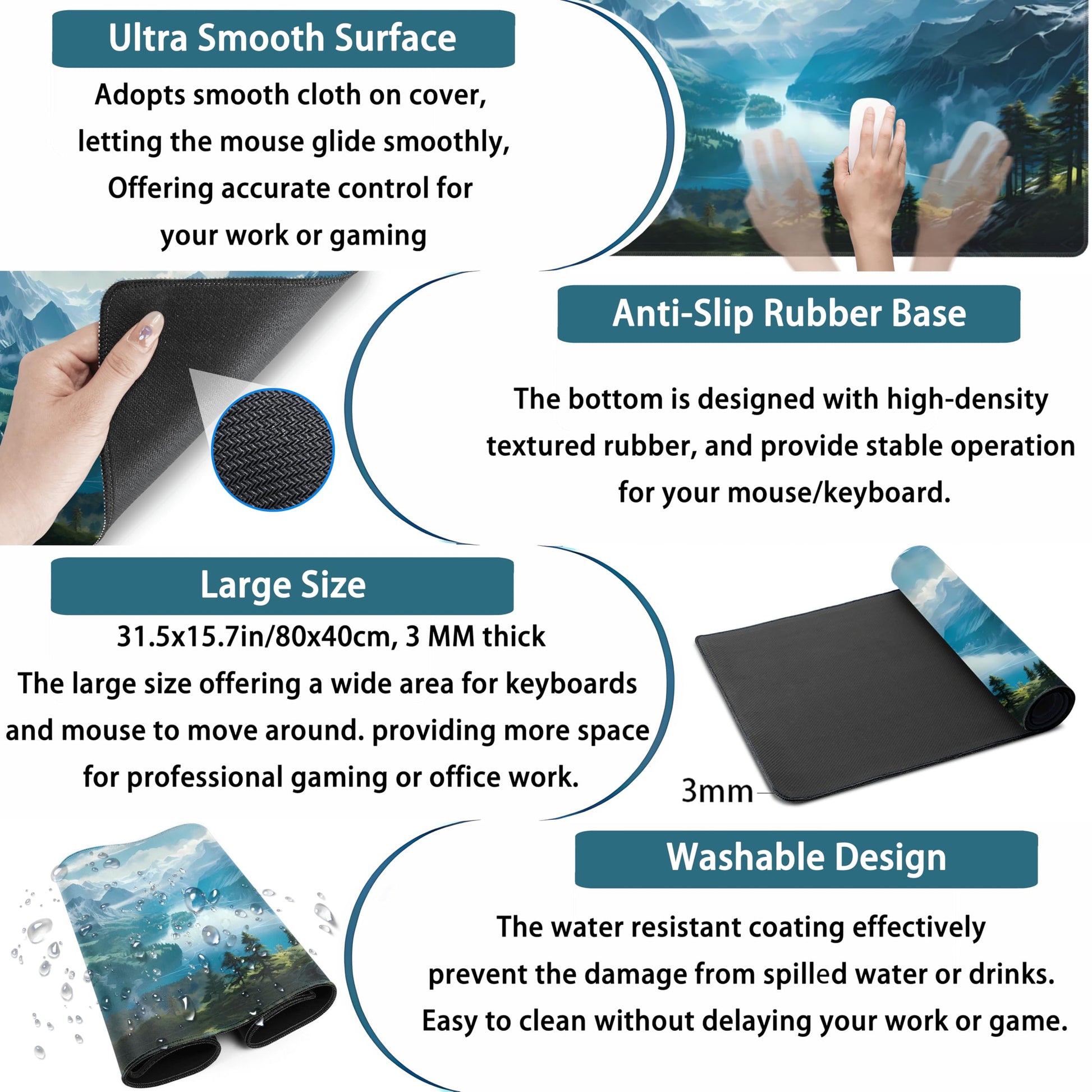 Aesthetic Mountain Vista Desk Mat, Blue Natural Wonder XXL Large Extended Gaming Mouse Pad Mat