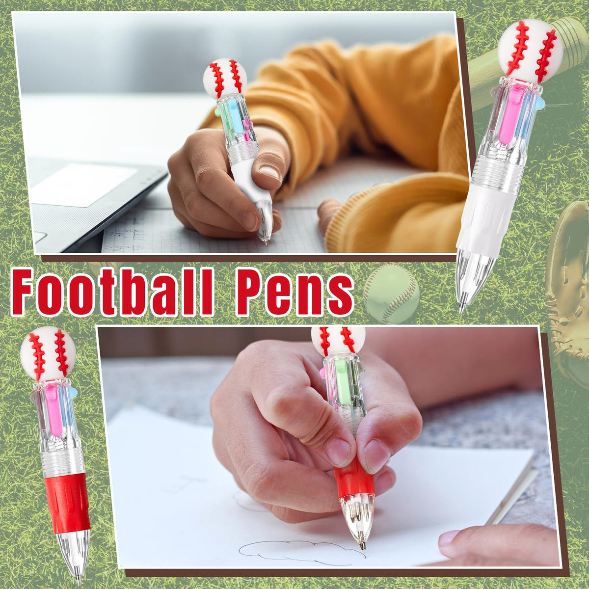 Kosiz 48 Pack Baseball Party Favors Multicolor 4 in 1 0.5mm Ballpoint Pen