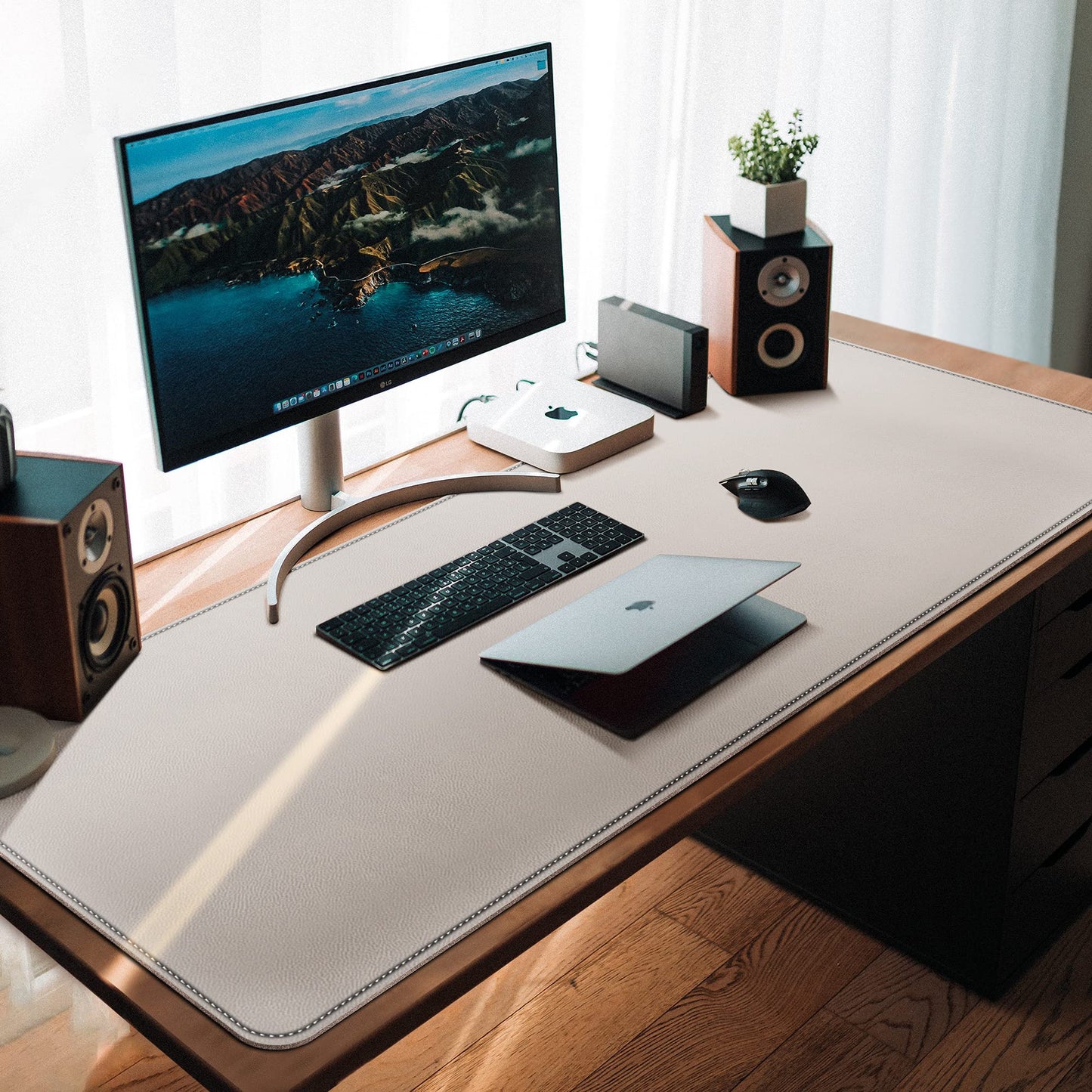 CENNBIE 39.3" x 19.6" Leather Desk mat,Perfect Desk Mate for Office(Cream)