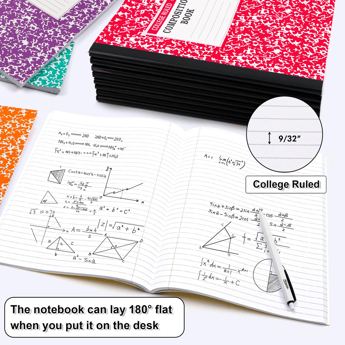 feela Composition Notebook, 8 Pack 8 Pastel Colors College Ruled Composition Books Bulk, Marble