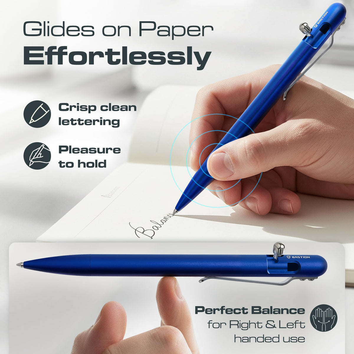 BASTION Bolt Action Pen, Aluminum Royal Blue Slim, HyperBolt EDC Pen, Refillable Metal Writing Pen