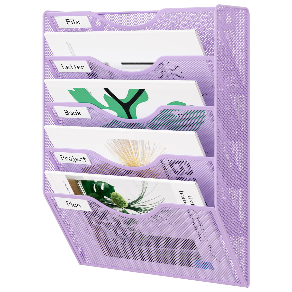 EasyPAG Wall File Organizer 5 Tier Hanging Paper Folder Holder, Zero Assembly Metal Mesh Wall
