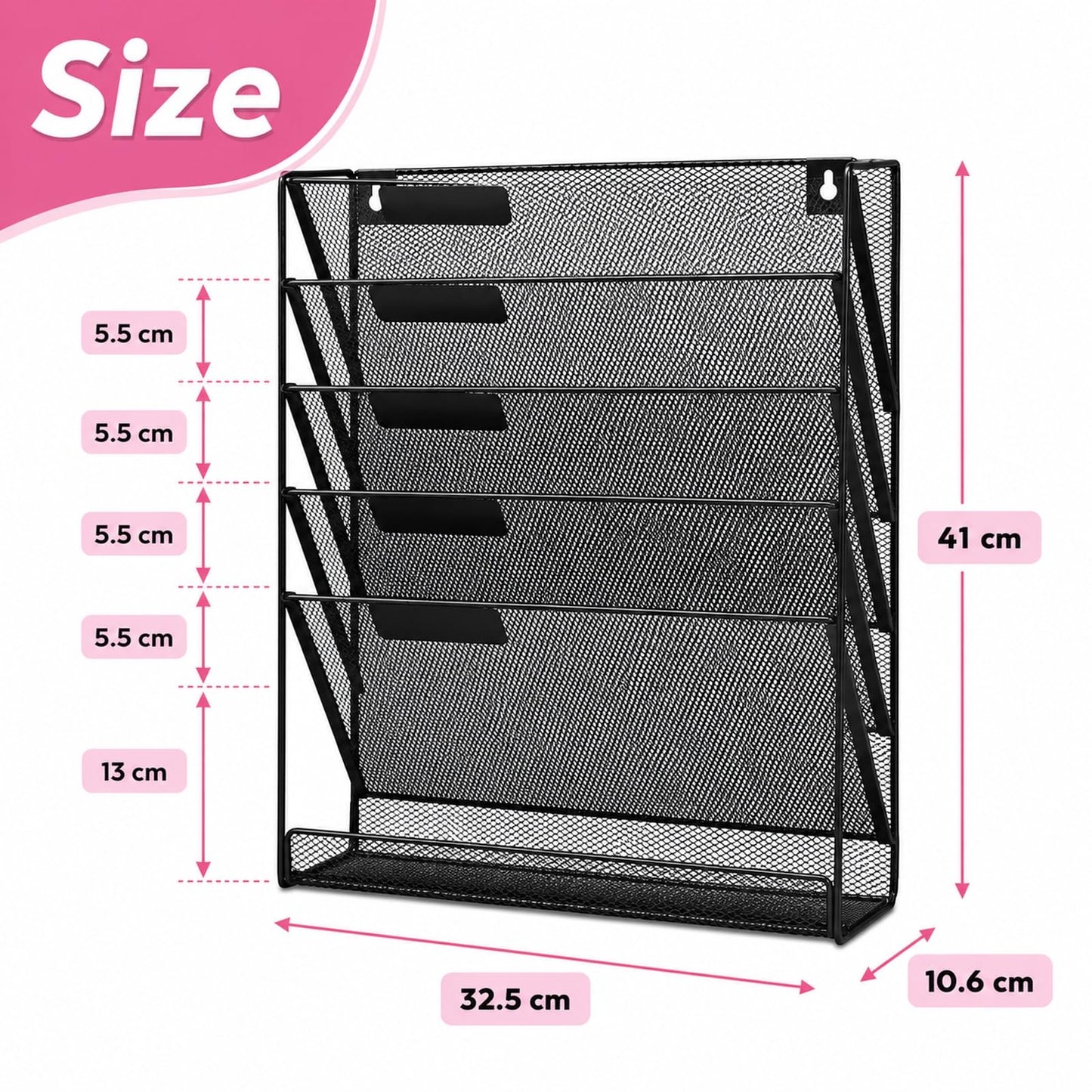 ideallife Mesh Wall File Holder Organizer with Bottom Flat Tray (6 Tier)