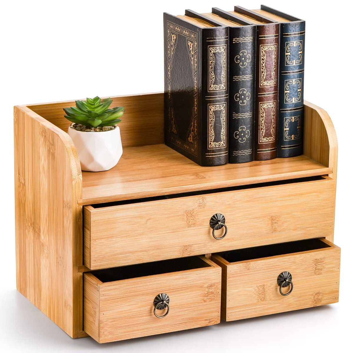 Nicunom Bamboo Desk Organizer, 3-Tier Bamboo Tabletop Storage Organization Multifunctional Desktop