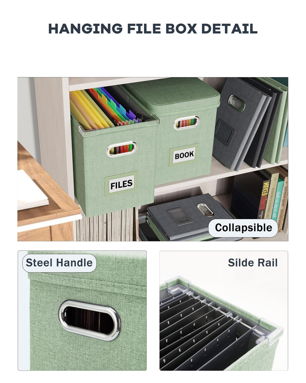 Oterri File Organizer Box with Lid, Hanging Filing File Box with Mesh Pocket, Document Organizer