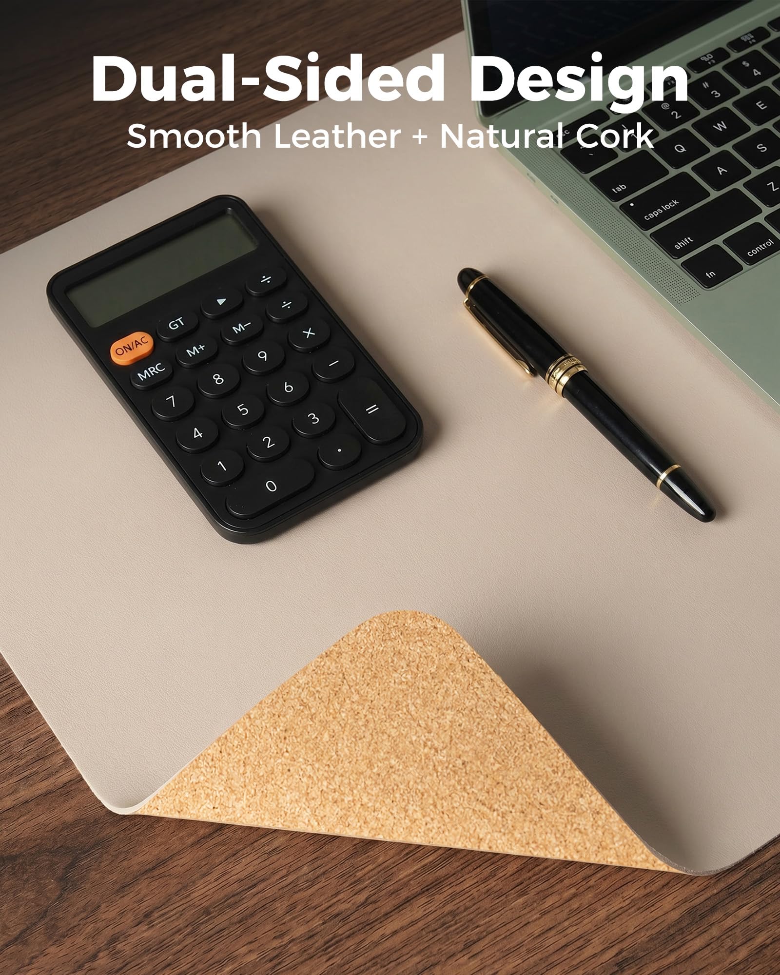 Aothia Dual-Sided Desk Mat, FSC Cork & PU Leather Desk Pad, Large Mouse Pad & Writing Surface for