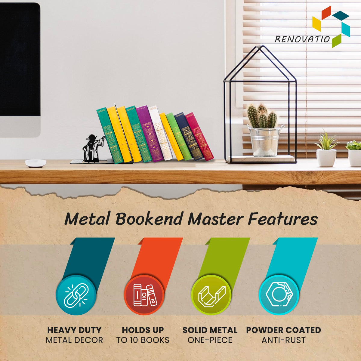 Renovatio Black Metal Bookend – Unique Decor for Home & Office – Master