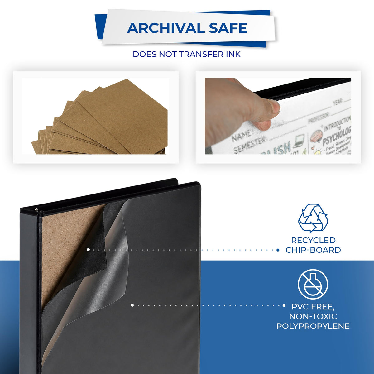 Samsill Durable 1 inch 3 Ring Binder, D Ring Binder, 100% Recycled Chipboard, Black, 12 Pack