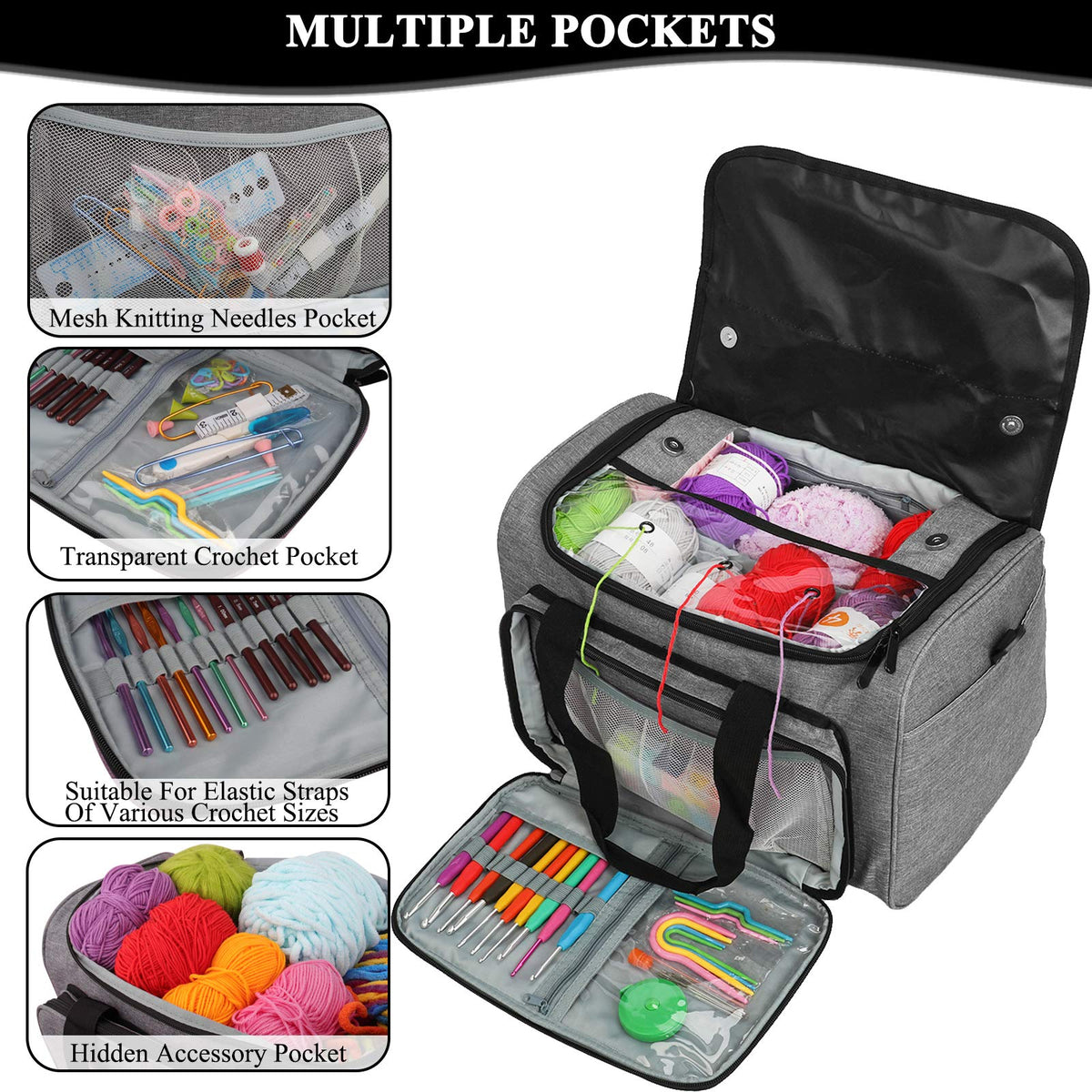 Coopay Giant Knitting Tote Bag, Travel Knitting Bag Yarn Storage Bag with Removable Inner Divider