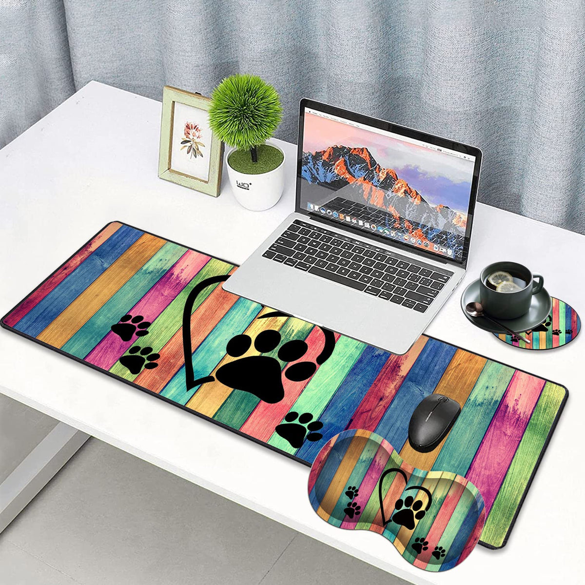 3 Piece Mouse Pad Set with Stitched Edge Large Anti-Slip Mouse Pad Desk Pad Keyboard Pad + Wrist