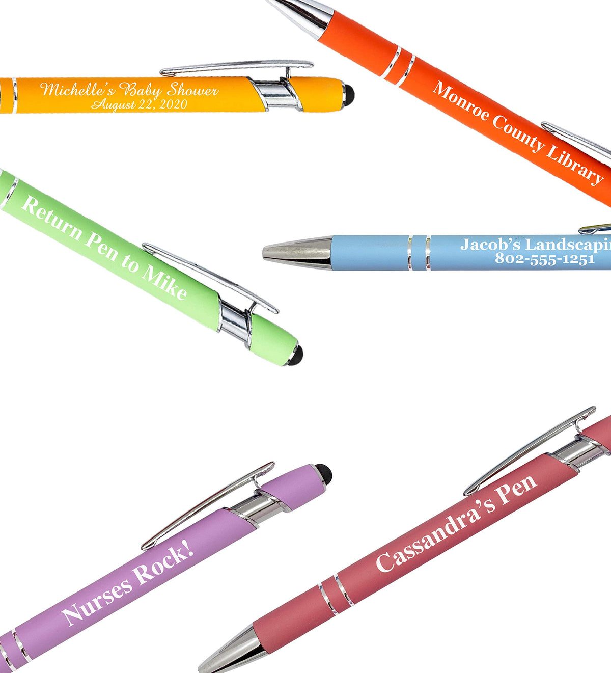 ExpressDesigns™ - Pastel Premium Custom Pens with Stylus | Personalized Soft-Touch Metal Printed