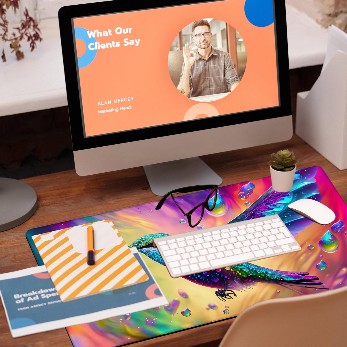 KOAIWPAE Large Gaming Mouse Pad for Desk, Colorful Hummingbird Desk Mat, Bright Hummingbird Desk