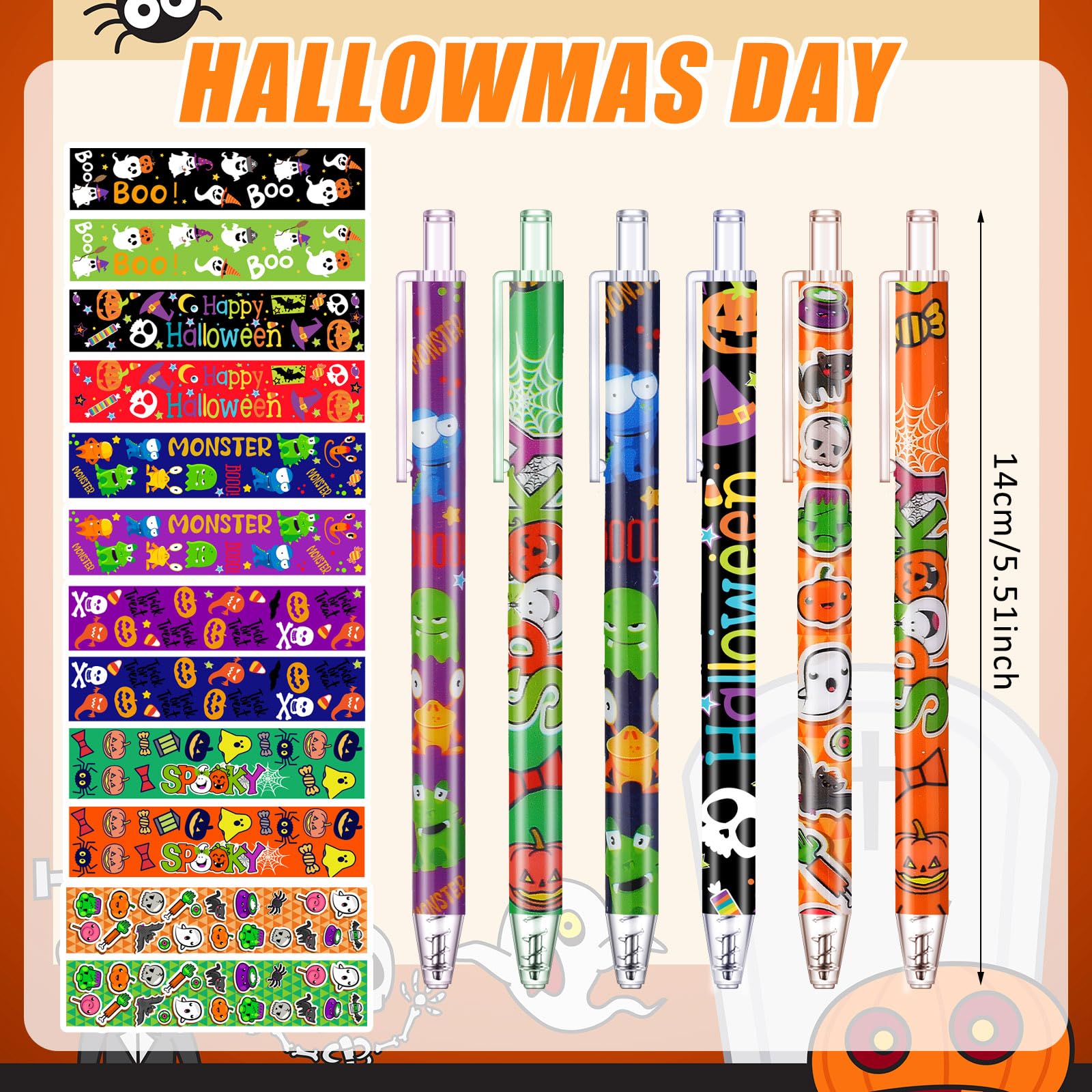 Leinuosen 72 Pcs Halloween Ballpoint Pen Bulk Ghost Gel Ink Pen Gift