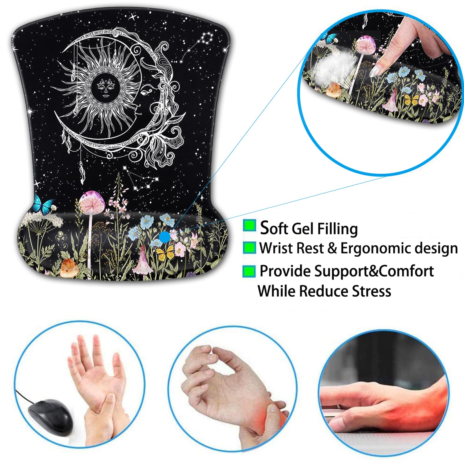 Keyboard Wrist Rest and Mouse Pad with Wrist Support, Ergonomic Gel Mouse Pad, for Easy Typing Pain