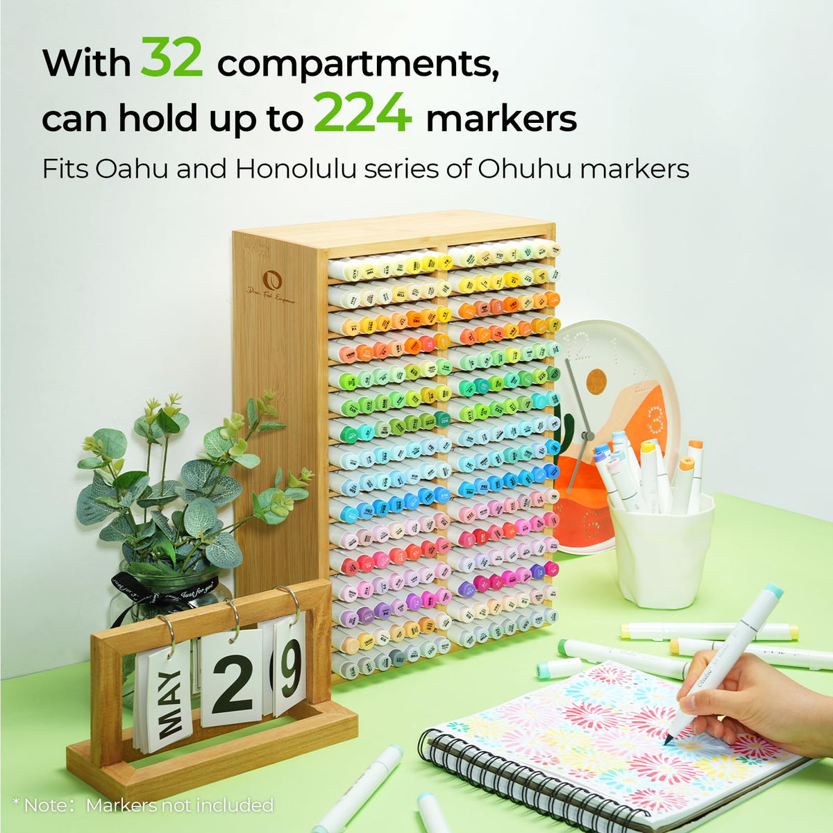 Ohuhu Bamboo Marker Organizer Hold 224 Markers for Honolulu Oahu Series