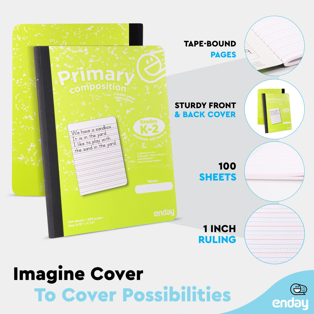 Enday Primary Composition Notebook K-2, Primary Ruled Composition Book, Primary Composition