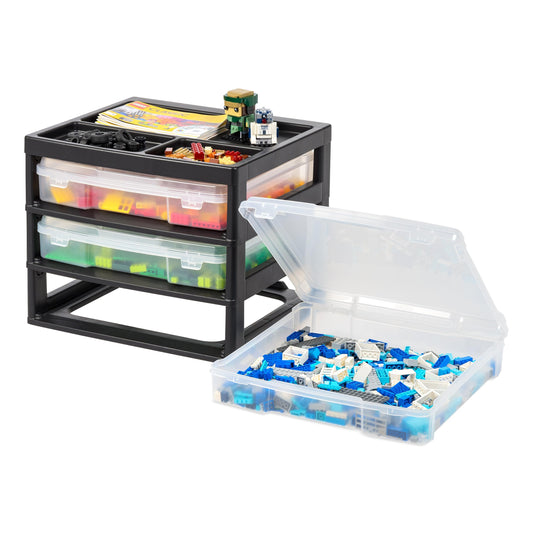 IRIS USA Desk Organizer |Made in USA| 3-Tier Cases - Black/Clear