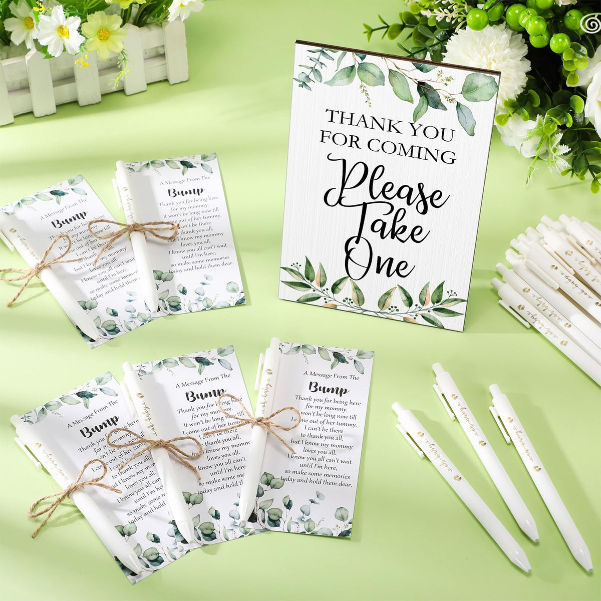 Sintuff 50 Set Baby Shower Party Favors for Guests, White, Greenery