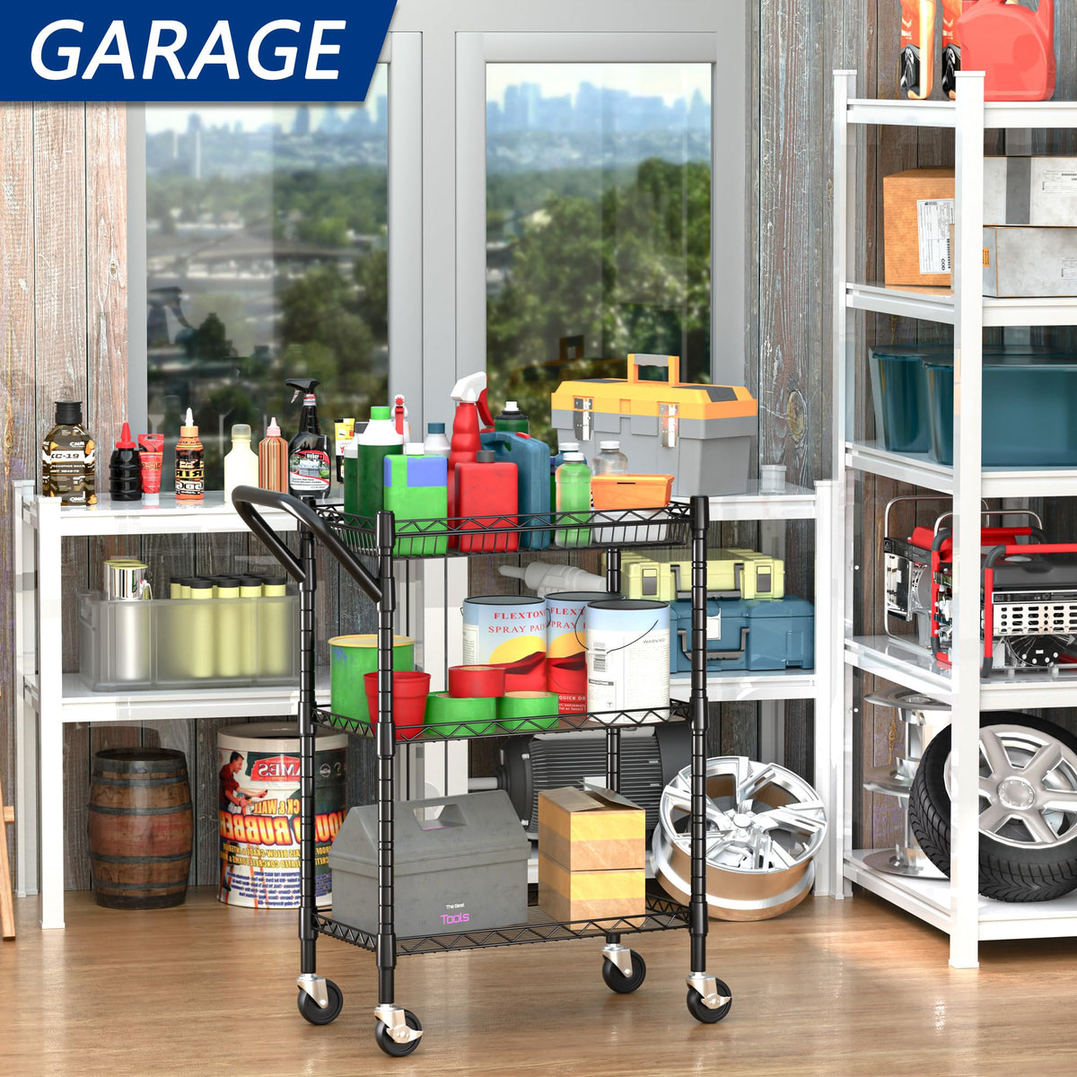 3 Tier Heavy Duty Rolling Utility Cart,18" D x 23.8" W x 36.6" H Rolling Carts with