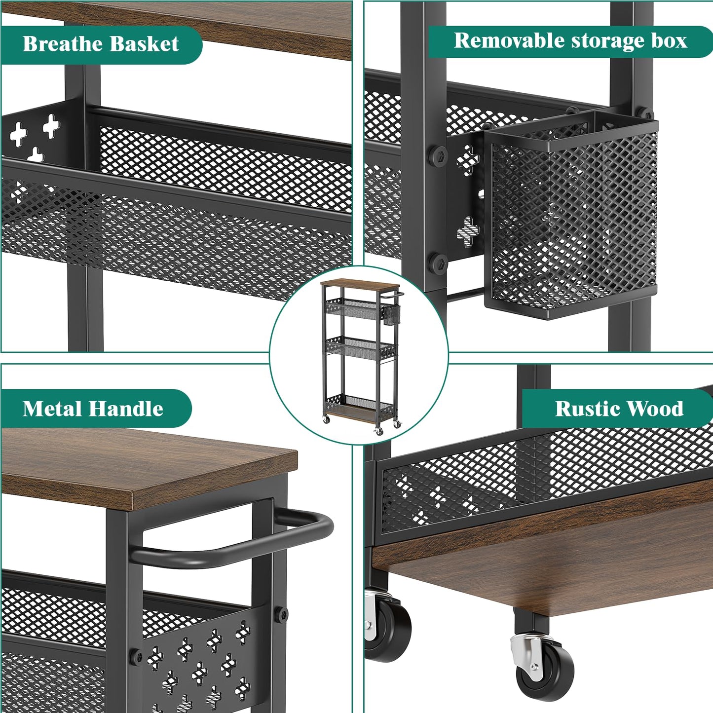 XYZLVSI 4 Tier Slim Storage Cart Laundry Room Organizer for Small Space