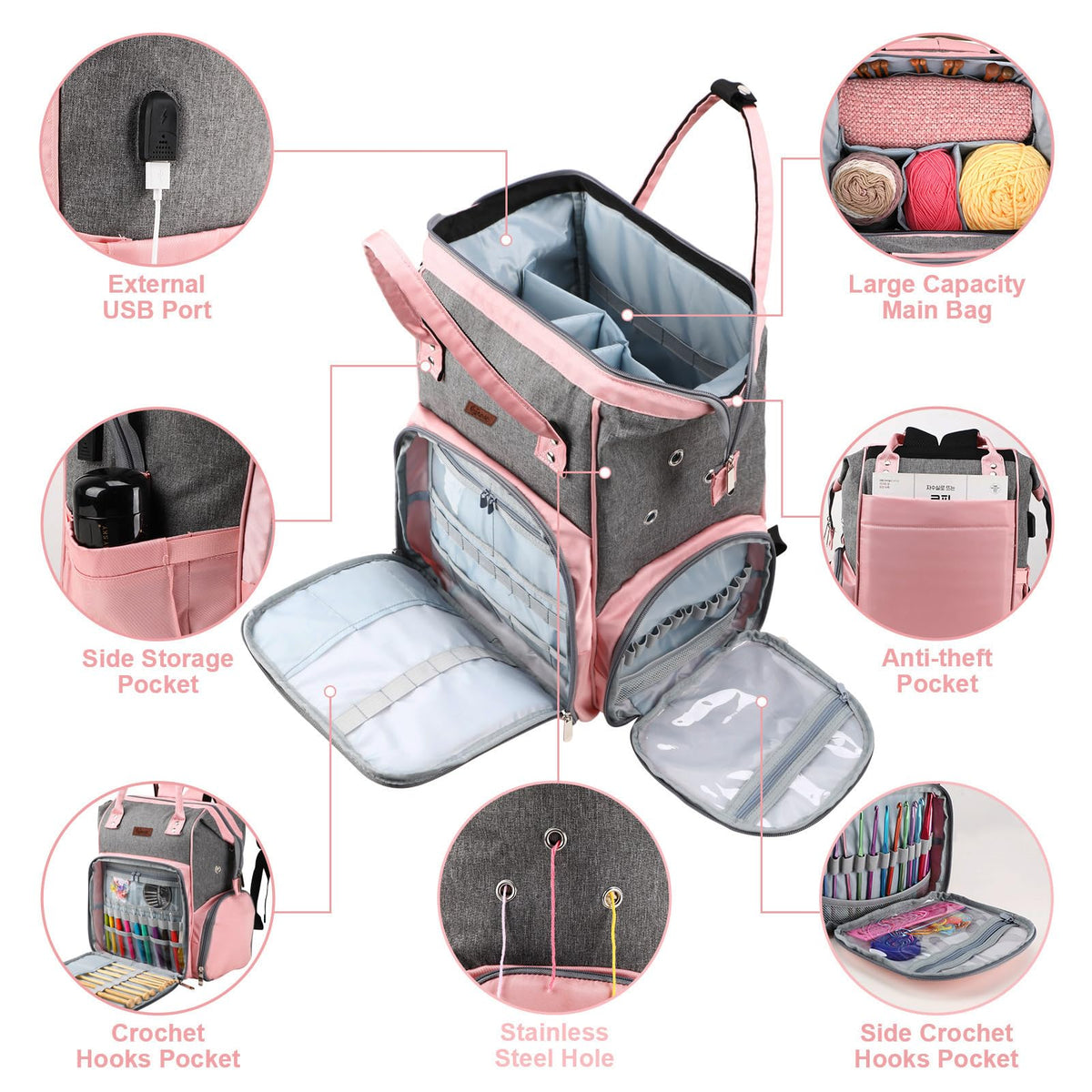 KOKNIT Crochet Storage bag Backpack Knitting Tote Bag large capacity Yarn Storage Organizer Travel