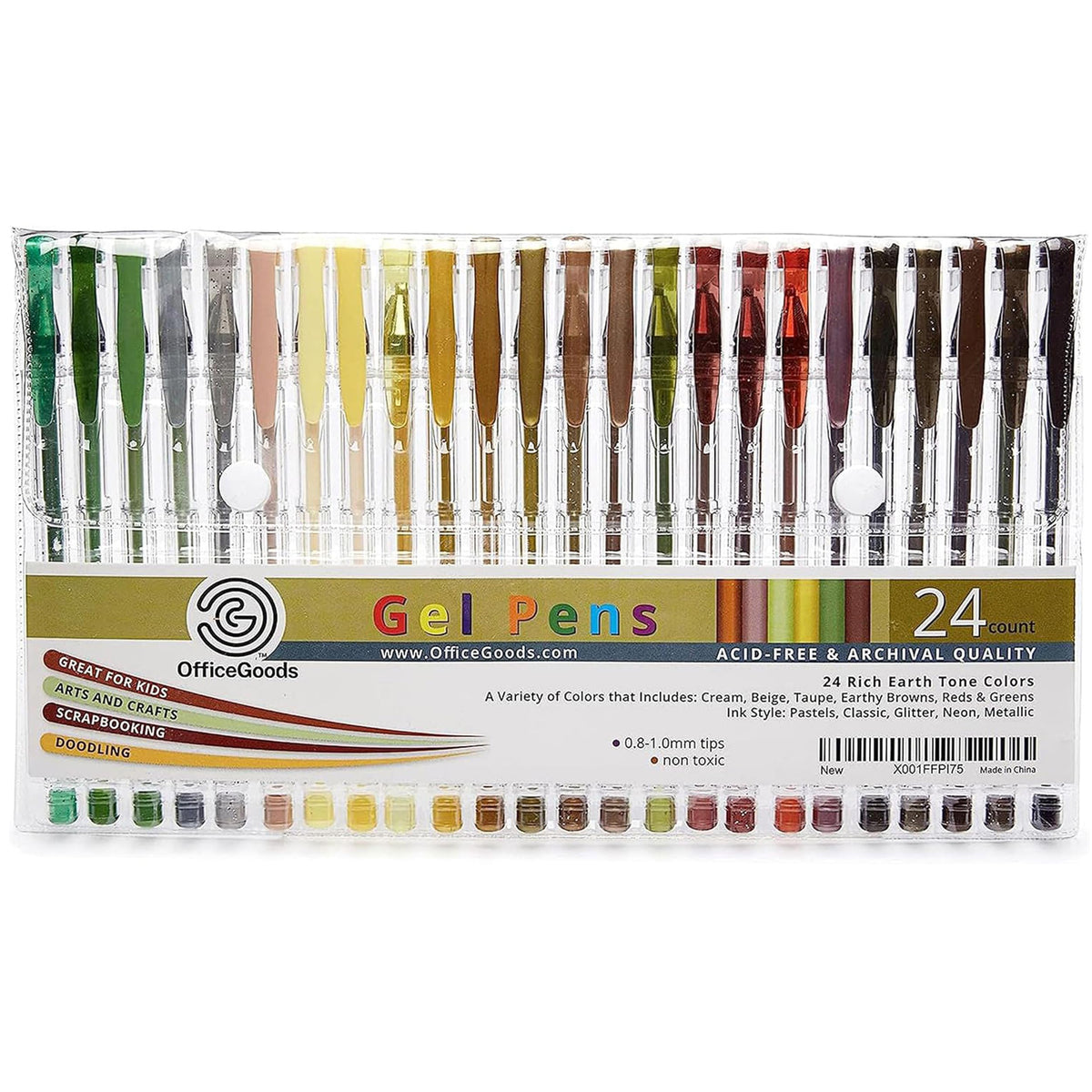 OfficeGoods Brown Earth Gel Pens with Refills, 0.8-1.0mm Tips, 24 Pack
