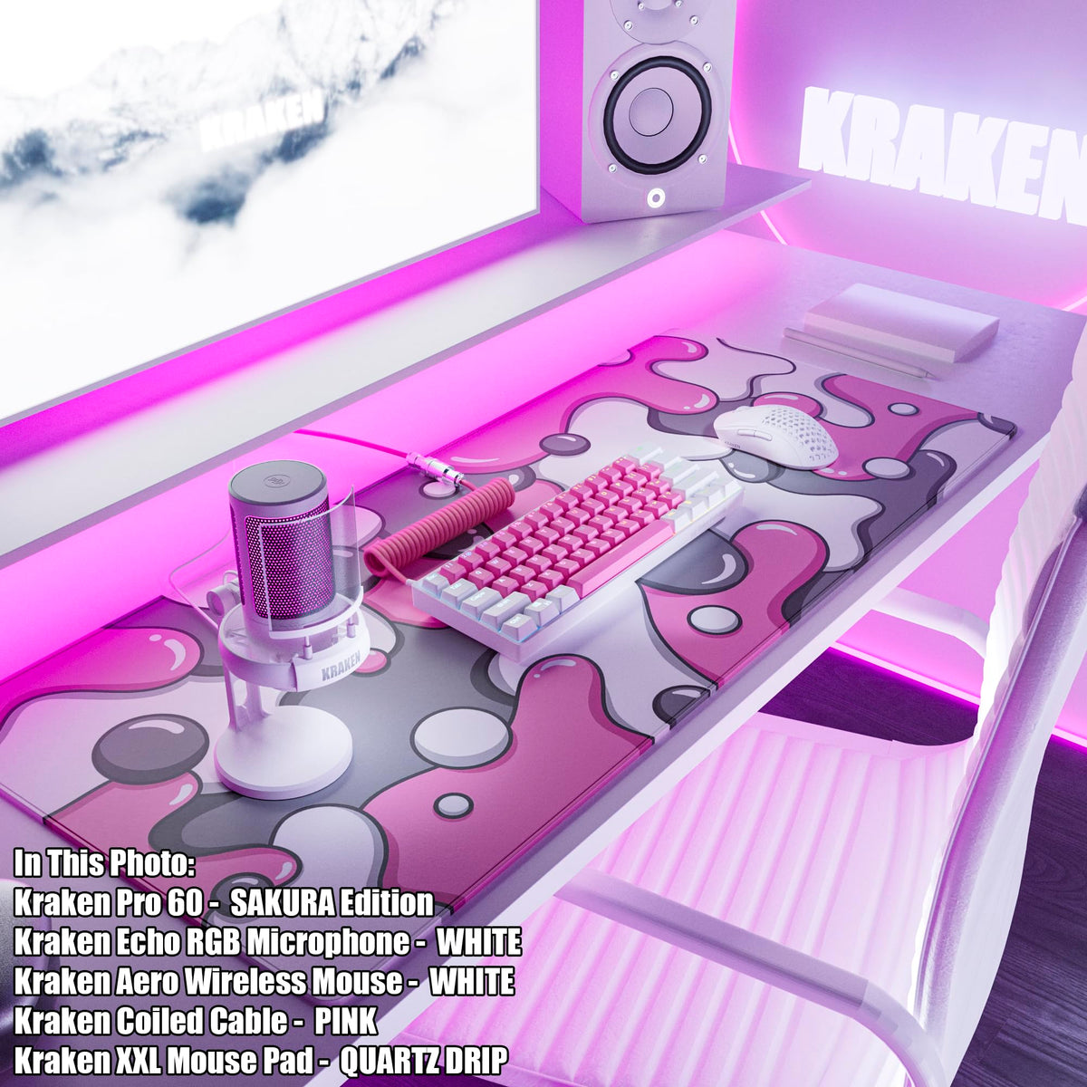 Kraken Gaming Mouse Pad Large Pink XXL Mouse Pad for Gaming - Desk Mat for Keyboard - Thick Artisan