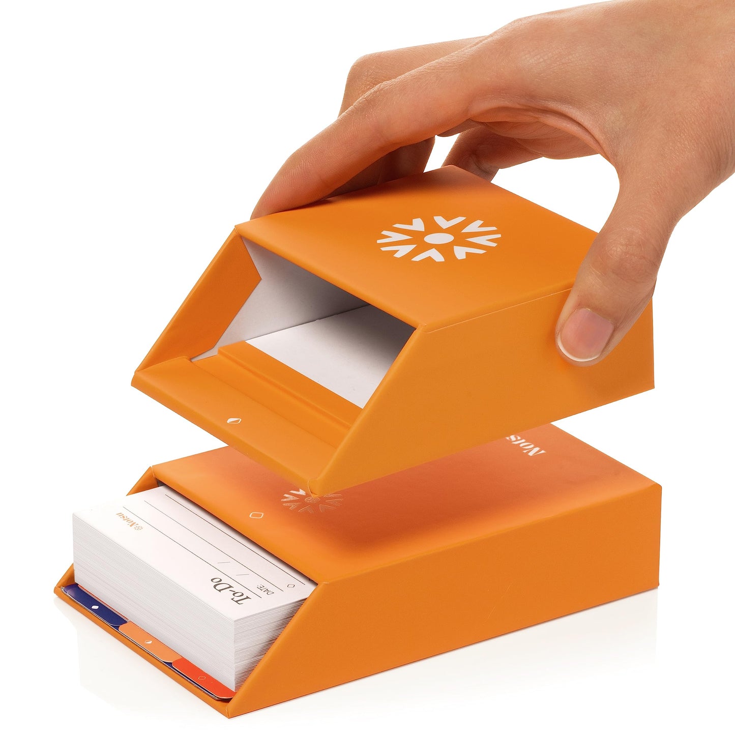 Notsu Centre Rise 3x5 Index Card Holder with 50 To Do List Cards (Orange)